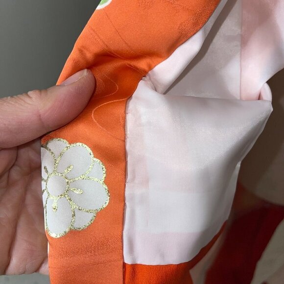 Womens Kimono One Size Orange Maxi Length Tie Front Lined Floral Embossed - Picture 10 of 16